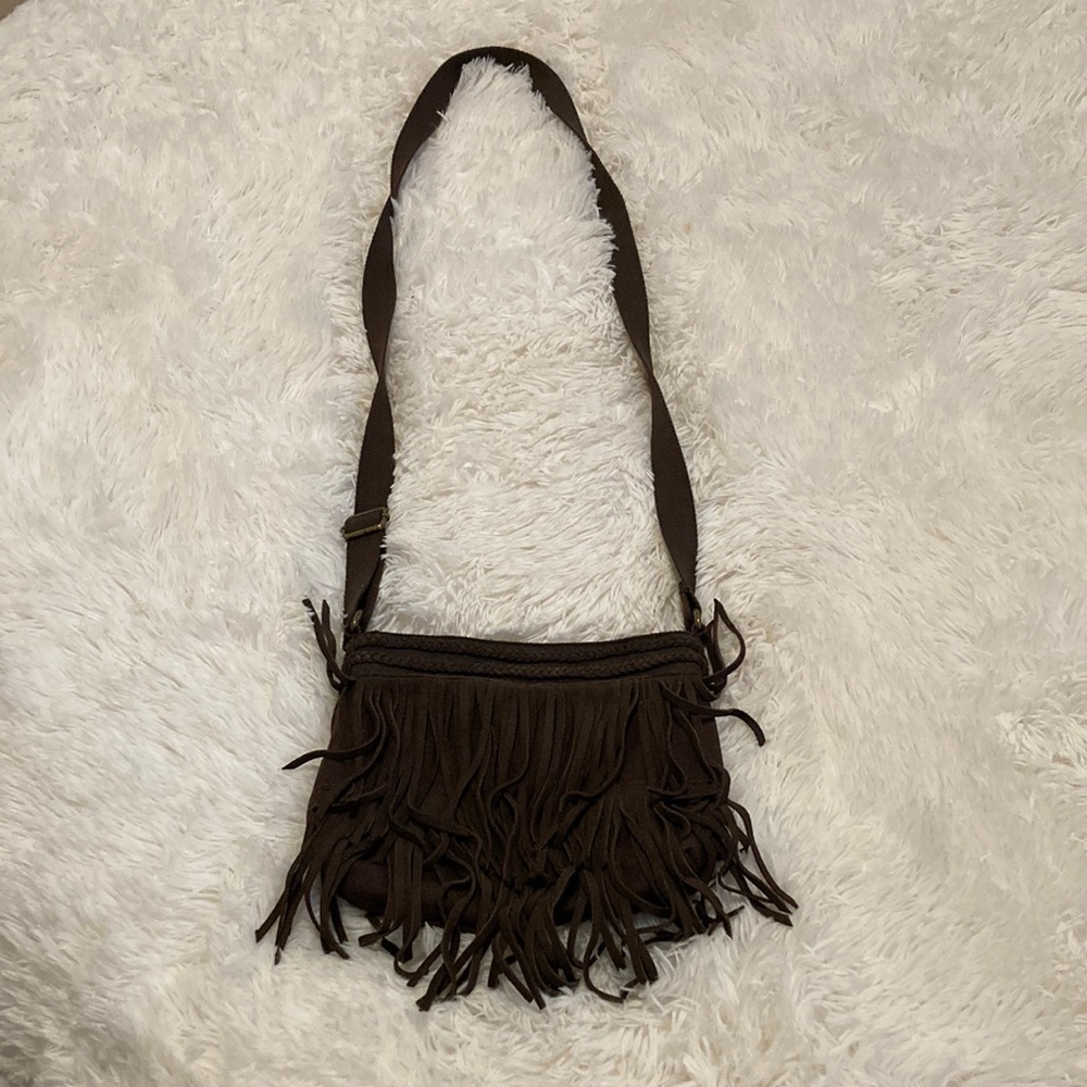 Brown fringed cross body / over the shoulder purse